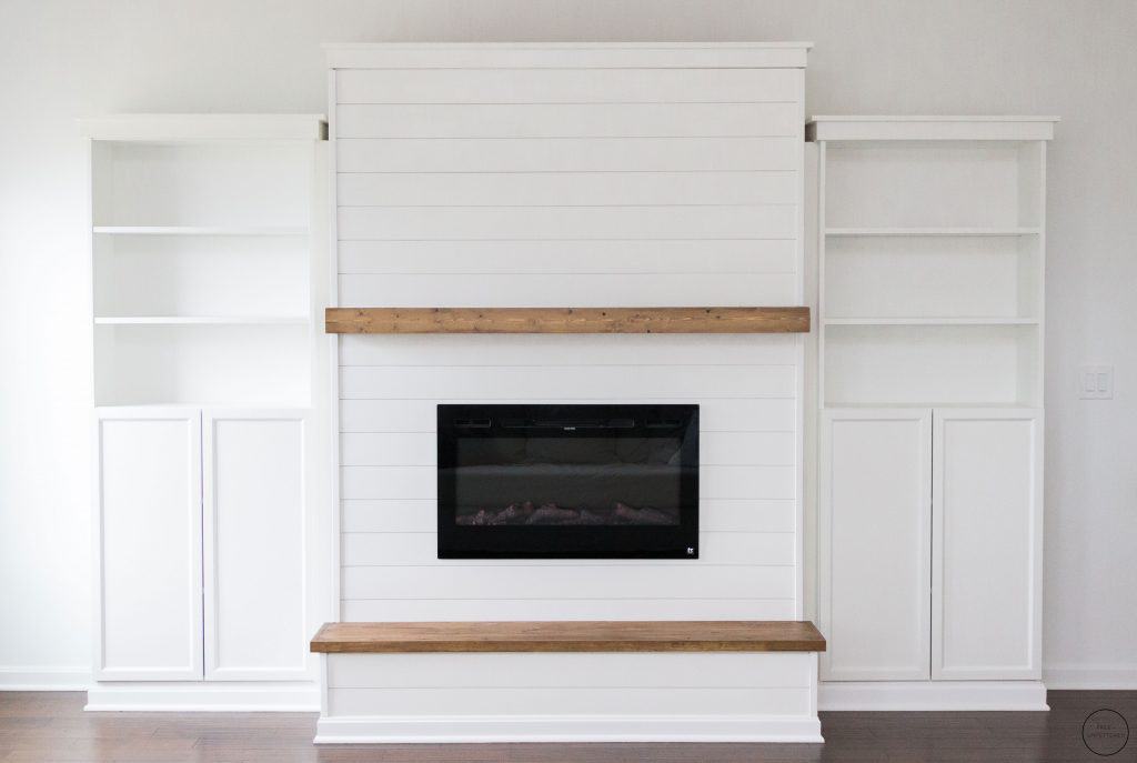 Diy Shiplap Electric Fireplace With, White Electric Fireplace With Bookshelves