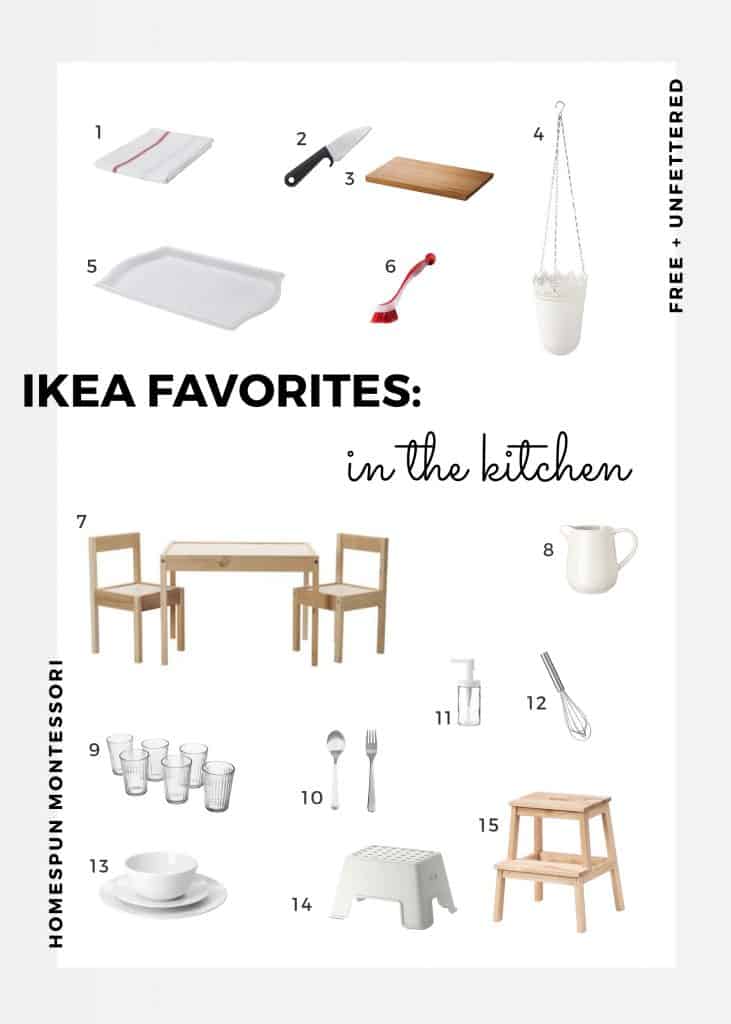 a curated list of our favorite ikea products used in our montessori-inspired kitchen for kids