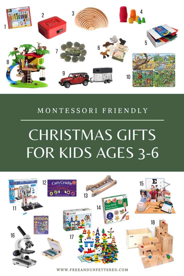 Check out some of our favorite Montessori-friendly gift ideas for children ages 3-9 at www.freeandunfettered.com. Click through to read about some of our favorite board games, books, open-ended toys, and educational materials that your child will love!